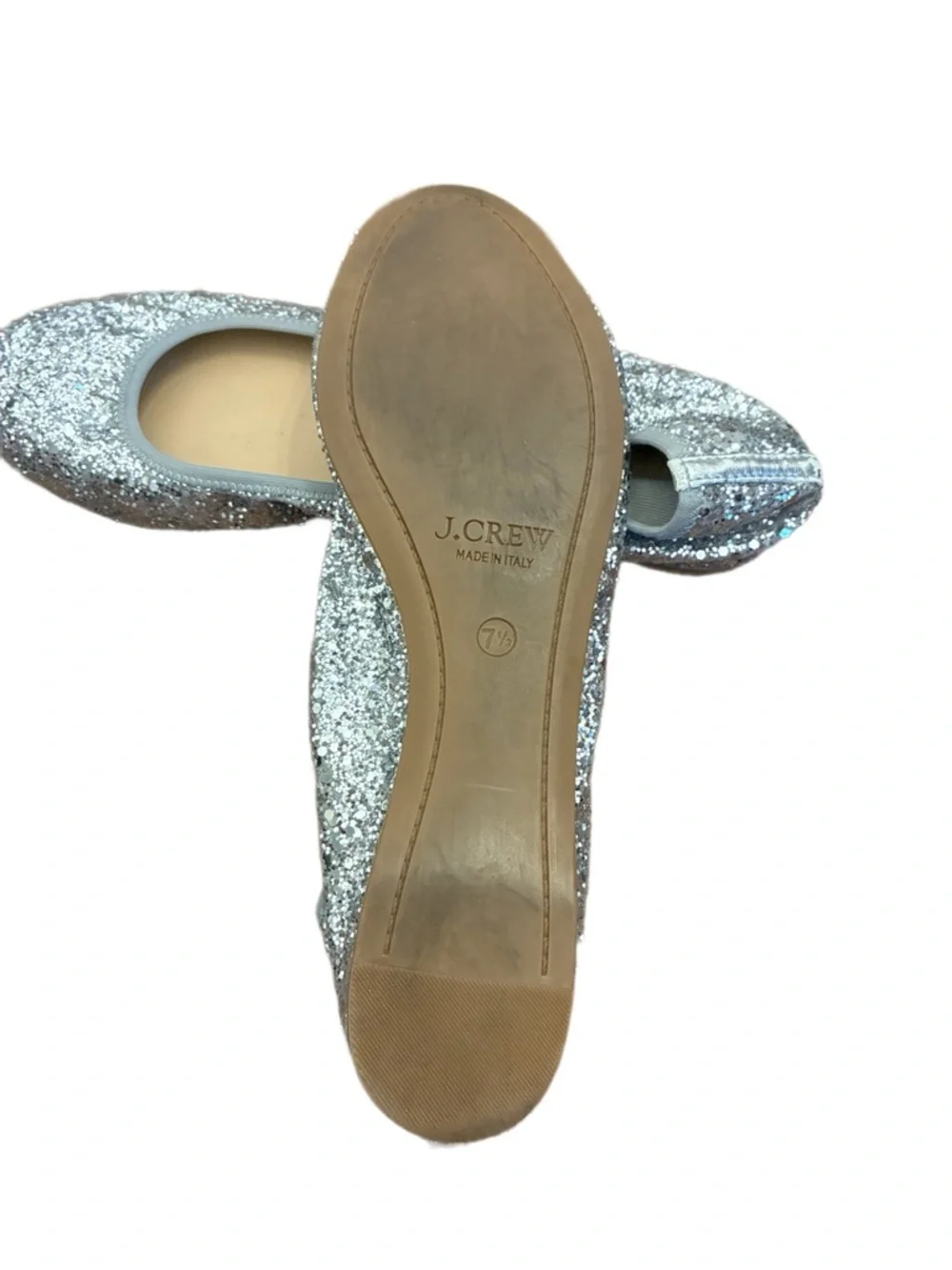 J. Crew Lula Metallic Silver Glitter Round-Toe Ballet Flats size 7.5 - Picture 4 of 5